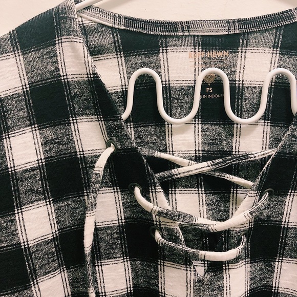 3/$10 SALE! Plaid Shirt Black and White Lace Up - Picture 5 of 7